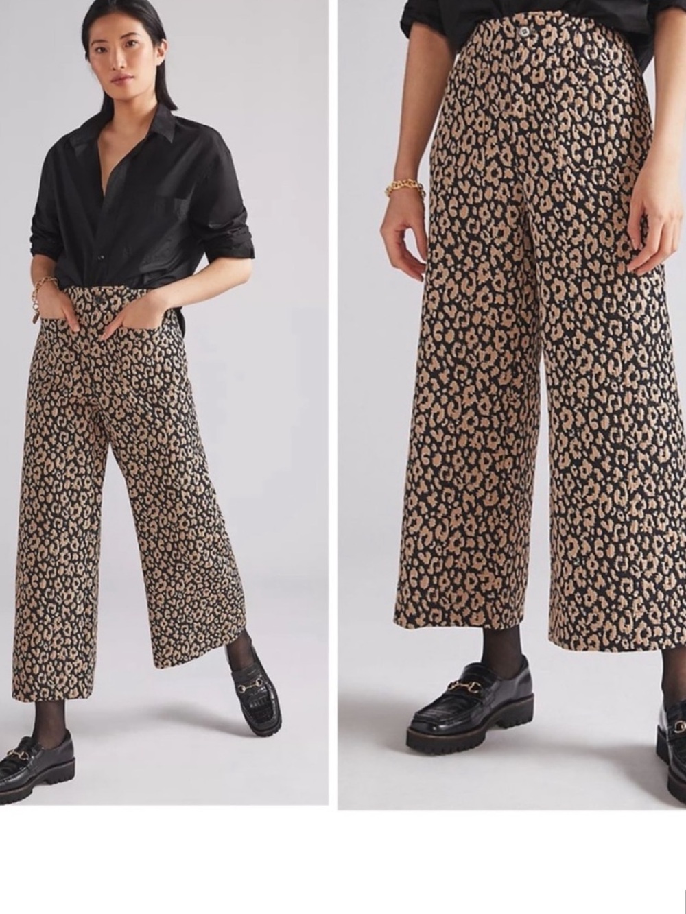 The Ettie "Colette " High-Rise Crop Wide-Leg Pants Maeve Leopard Anthropologie